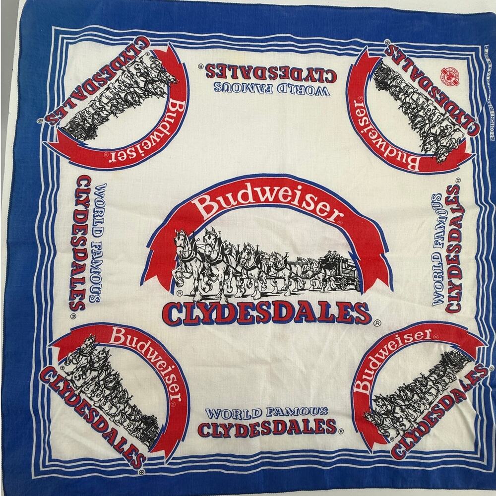 Budweiser Clydesdales Bandana Vintage 1987 Beer Advertising Cotton 21x21 USA